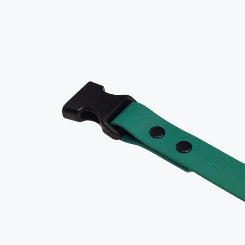 Element zatrzaskujący klamry plastikowej w zielonej obroży z PVC od Petsband.