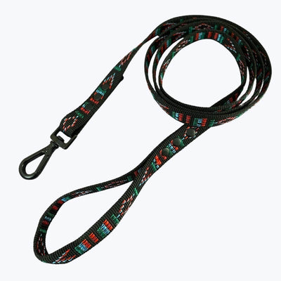 Smycz parciana prosta regulowana z motywem indiańskim, czarnymi okuciami - widoczna cała