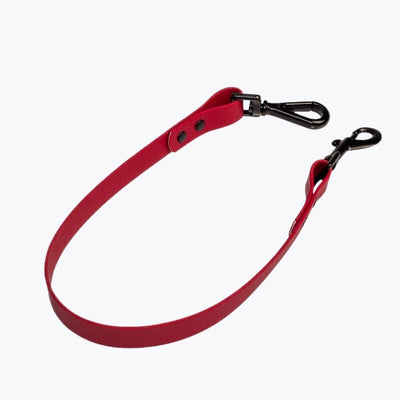 Smycz podwójna dwukolorowa dla dwóch psów - dopinka pojedyńcza - czerwony i czarne okucia